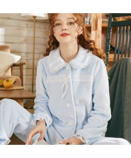 Sweet Cute Thick Warm Flannel Ladies Pajamas Set