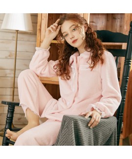 Sweet Cute Thick Warm Flannel Ladies Pajamas Set