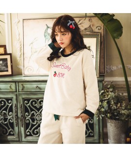 Cute Elegant Long Sleeve Long Pants Flannel Tracksuit For Winter