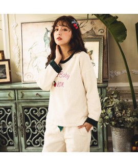 Cute Elegant Long Sleeve Long Pants Flannel Tracksuit For Winter