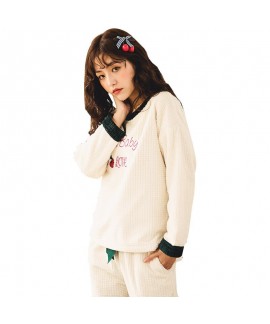 Cute Elegant Long Sleeve Long Pants Flannel Tracksuit For Winter