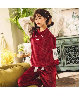 Red Cute Long Sleeve Ladies Flannel Pajama Set