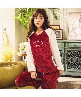 Red Cute Long Sleeve Ladies Flannel Pajama Set