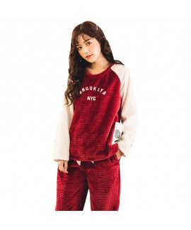 Red Cute Long Sleeve Ladies Flannel Pajama Set