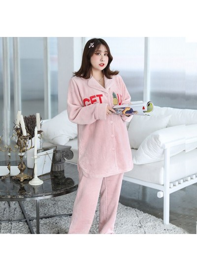 Plus Size Embroidered Long Sleeve Flannel Ladies suit For Winter