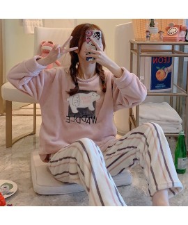 Warm Flannel Ladies Pajamas Set For Winter 280g