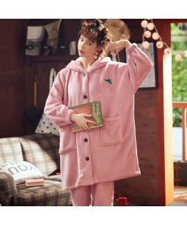 Pink Pineapple Plus Warm Ladies Flannel Pajama Suit