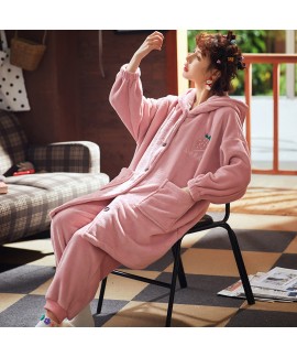 Pink Pineapple Plus Warm Ladies Flannel Pajama Suit