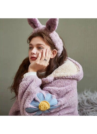 Flannel autumn and winter long suit embroidery ladies pajamas