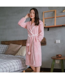 Thickened Rabbit Ears Long Warm Flannel Night Gown For Autumn And Winter