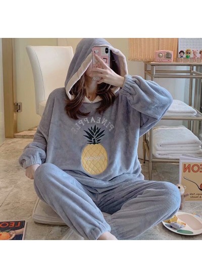 Warm Hooded Long Sleeve Oversized Flannel Pajamas For Winter