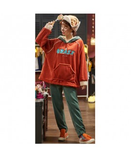 Thickened Warm Women's Flannel Two Piece Pajamas Suit