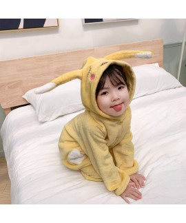 Neutral Flannel Embroidery Cartoon Pajamas Set For Children