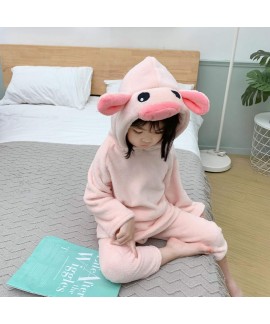 Neutral Flannel Embroidery Cartoon Pajamas Set For Children