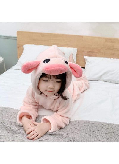 Neutral Flannel Embroidery Cartoon Pajamas Set For Children