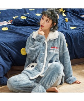 Warm Thickened Plus Velvet Rabbit long flannel Pajama Set