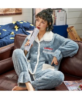 Warm Thickened Plus Velvet Rabbit long flannel Pajama Set