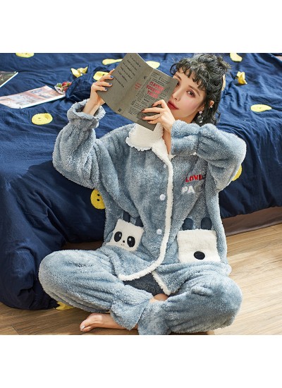 Warm Thickened Plus Velvet Rabbit long flannel Pajama Set