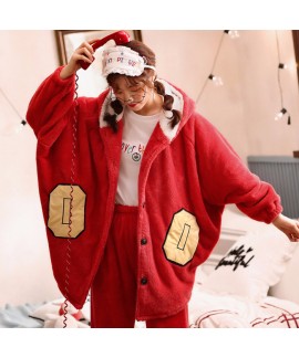 Long Sleeve Warm Ladies Flannel Pajamas For Spring And Autumn