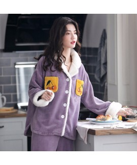 Thickened Plus Velvet Warmth Ladies Flannel Pajamas Set For Spring And Winter