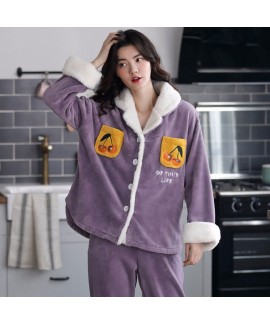 Thickened Plus Velvet Warmth Ladies Flannel Pajama...