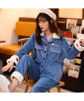 Thickened Plus Flannel Warm Spring And Autumn Ladies Pajamas Set