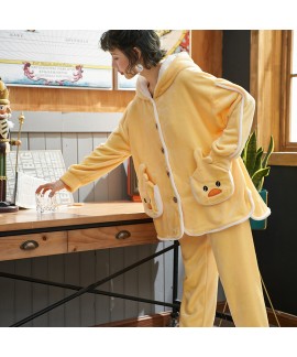 Thickened Flannel Ladies Pajama Suit For Spring An...