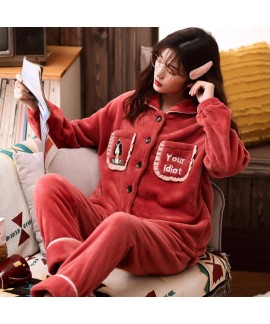 Thickened Plus Velvet Warm Flannel Ladies Pajamas ...