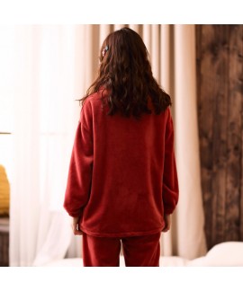 Thickened Plus Velvet Warm Flannel Ladies Pajamas Set For Spring And Autumn