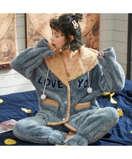 Thickened Wool Warm Casual Ladies Flannel Gown Suit For Winter