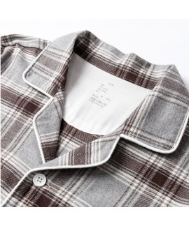 Brushed Flannel No Side Seam Green Plaid Christmas Pajamas Couple Thickening Homewear Suit For Autumn And Winter