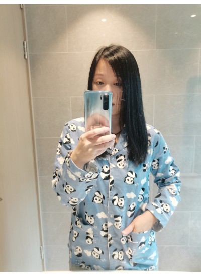 Pure Cotton Flannel Brushed Blue Panda Leopard Print Flannel Pajamas Dog Print Homewear Ladies Suits