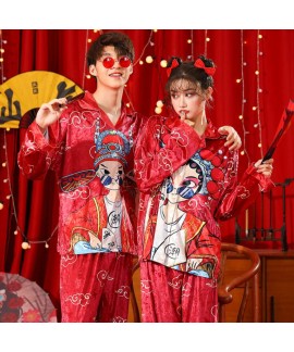 Chinese Peking Opera Style Long-sleeved Flannel Can Be Worn Outside Pajamas Suit For Couples