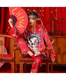 Chinese Peking Opera Style Long-sleeved Flannel Can Be Worn Outside Pajamas Suit For Couples