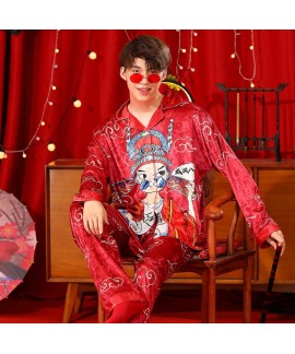 Chinese Peking Opera Style Long-sleeved Flannel Can Be Worn Outside Pajamas Suit For Couples