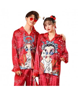 Chinese Peking Opera Style Long-sleeved Flannel Can Be Worn Outside Pajamas Suit For Couples