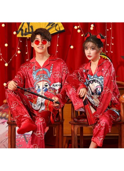 Chinese Peking Opera Style Long-sleeved Flannel Can Be Worn Outside Pajamas Suit For Couples