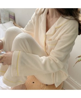 Winter Solid Color Flannel Cute Warm Pajamas Long ...