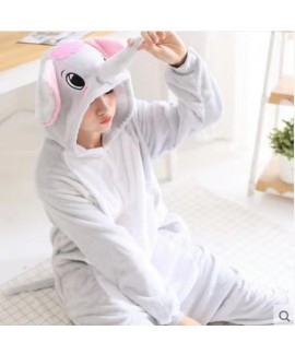 Cartoon Animal One-piece Men And Women Couples Adult Cute Flannel Elephant Pajamas For Autumn And Winter