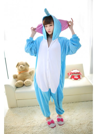 Cartoon Animal One-piece Men And Women Couples Adult Cute Flannel Elephant Pajamas For Autumn And Winter