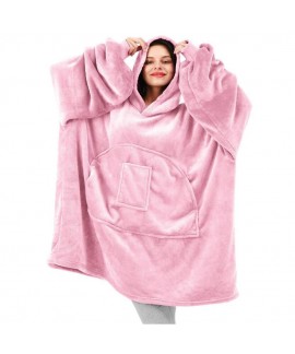 Flannel Nightgown One Piece Pajamas TV Blanket Solid Color Homewear Pullover Hoodie