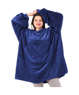 Flannel Nightgown One Piece Pajamas TV Blanket Solid Color Homewear Pullover Hoodie