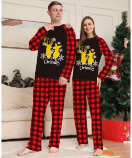 Fawn Letter Plaid Christmas Parent-child Print Homewear Pajamas