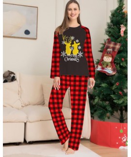 Fawn Letter Plaid Christmas Parent-child Print Homewear Pajamas