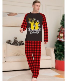Fawn Letter Plaid Christmas Parent-child Print Homewear Pajamas