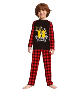 Fawn Letter Plaid Christmas Parent-child Print Homewear Pajamas