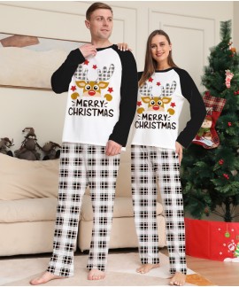 Plaid Deer Print Christmas Parent-child Suit Family Christmas Pajamas With Dog