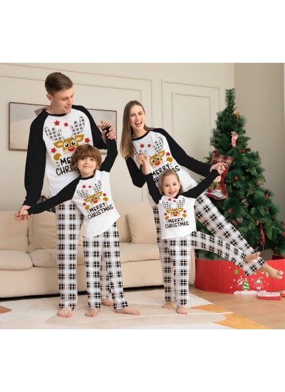 Plaid Deer Print Christmas Parent-child Suit Family Christmas Pajamas With Dog