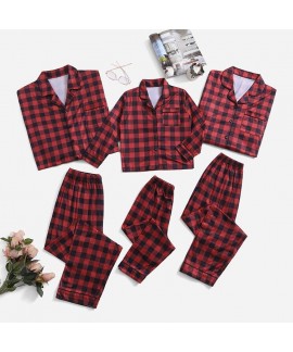 Christmas Milk Silk Long Sleeve Plaid Family Pajam...