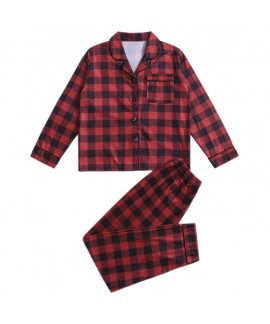 Christmas Milk Silk Long Sleeve Plaid Family Pajamas Set Wholesale